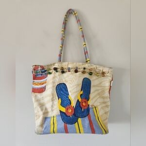 PAUL BRENT | Hand painted canvas Portofino BEACH BAG sandals TOTE